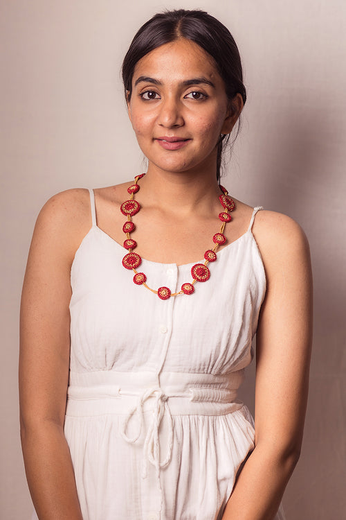 Samoolam Gulnaar Red Tikkis - Bead Necklace