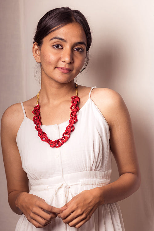 Samoolam Gulnaar Red Braided Necklace