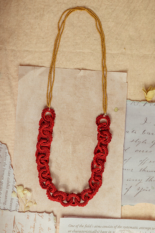 Samoolam Gulnaar Red Braided Necklace