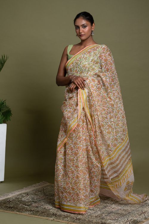 ICH Light & Breezy. Sanganeri Hand Block Printed Kota Doria - Summer Flora