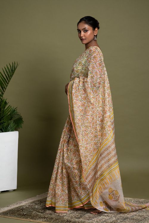 ICH Light & Breezy. Sanganeri Hand Block Printed Kota Doria - Summer Flora