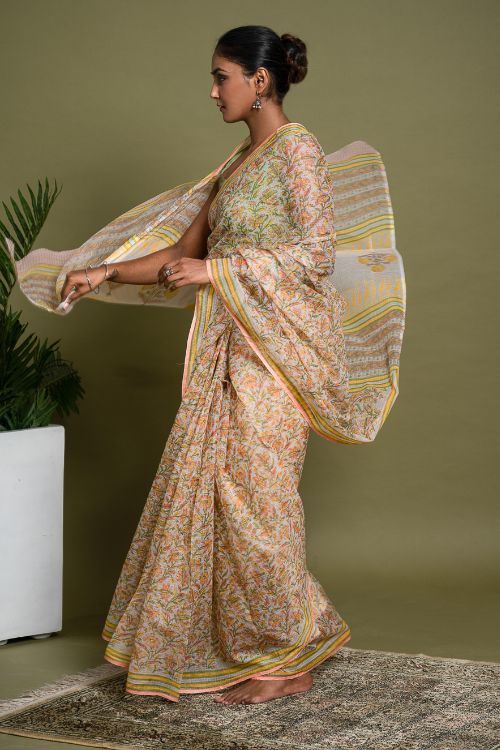 ICH Light & Breezy. Sanganeri Hand Block Printed Kota Doria - Summer Flora