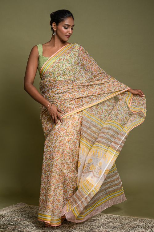 ICH Light & Breezy. Sanganeri Hand Block Printed Kota Doria - Summer Flora