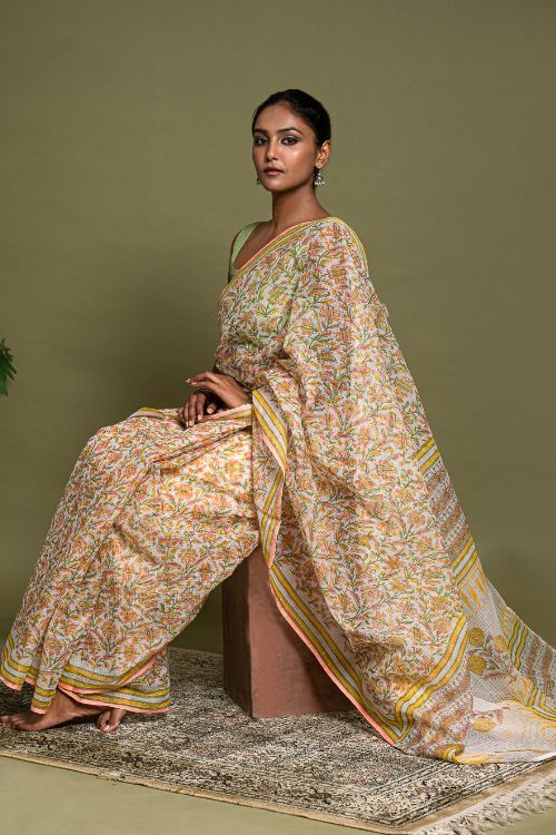 ICH Light & Breezy. Sanganeri Hand Block Printed Kota Doria - Summer Flora