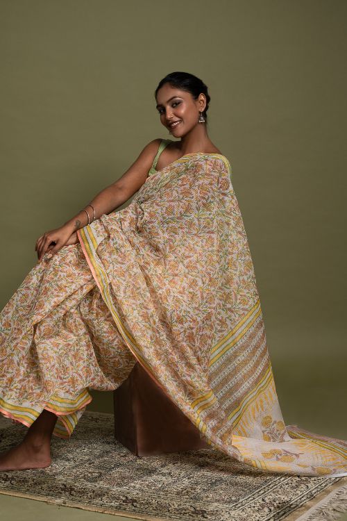 ICH Light & Breezy. Sanganeri Hand Block Printed Kota Doria - Summer Flora