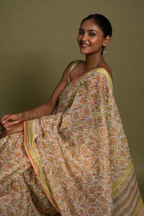 ICH Light & Breezy. Sanganeri Hand Block Printed Kota Doria - Summer Flora