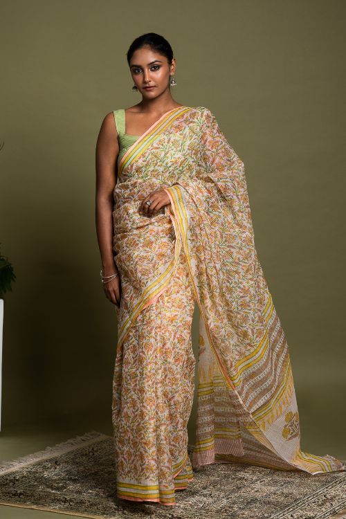 ICH Light & Breezy. Sanganeri Hand Block Printed Kota Doria - Summer Flora