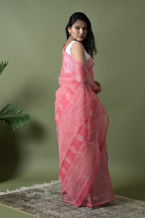 ICH Light & Breezy Dabu Hand Block Printed Kota Doria - Pink Appeal