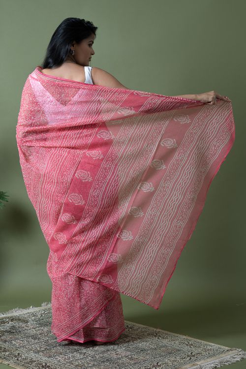 ICH Light & Breezy Dabu Hand Block Printed Kota Doria - Pink Appeal