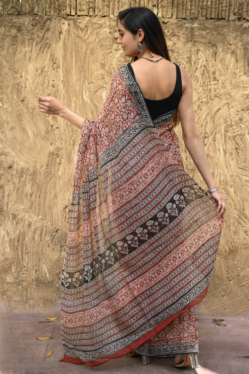 The ICH Bagru Statements : Hand Block Printed Kota Doria Saree - Kusum Rekha