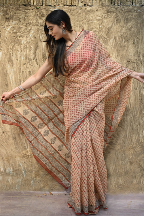 The ICH Bagru Statements : Hand Block Printed Kota Doria Saree - Vanshika