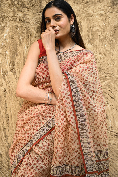 The ICH Bagru Statements : Hand Block Printed Kota Doria Saree - Vanshika