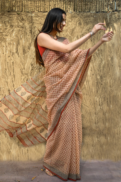 The ICH Bagru Statements : Hand Block Printed Kota Doria Saree - Vanshika