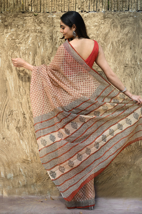 The ICH Bagru Statements : Hand Block Printed Kota Doria Saree - Vanshika