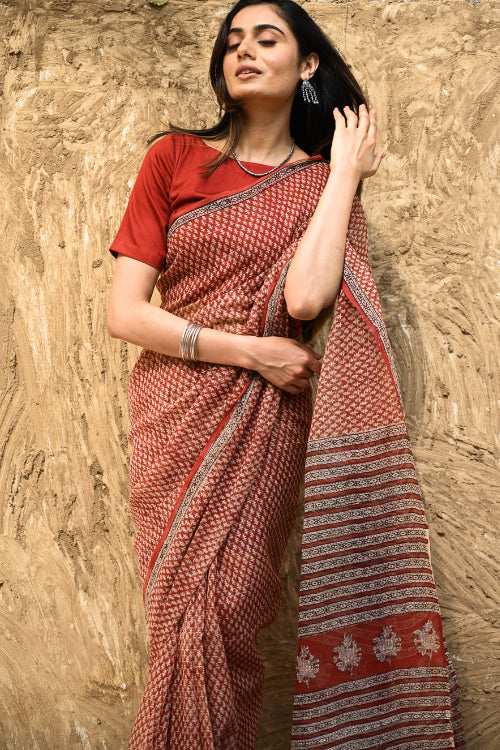 The ICH Bagru Statements : Hand Block Printed Kota Doria Saree - Kusuma Dhara