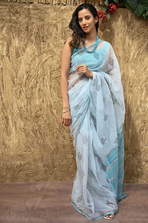 The ICH Sanganer Summers : Hand Block Printed Kota Doria Saree - Neel Dhawal