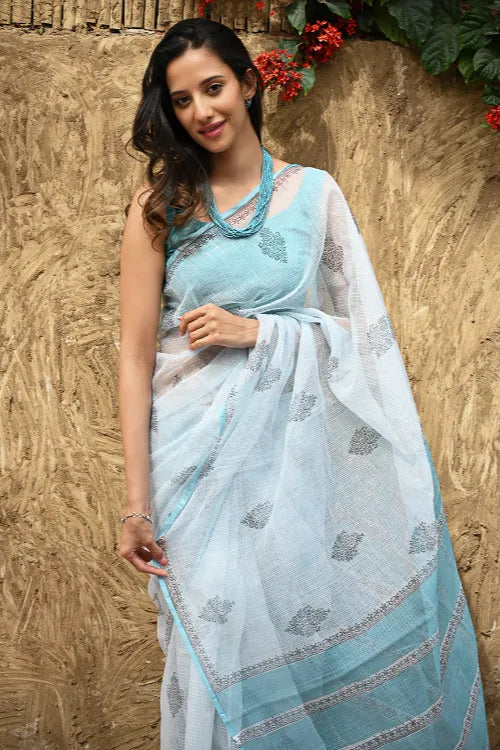 The ICH Sanganer Summers : Hand Block Printed Kota Doria Saree - Neel Dhawal