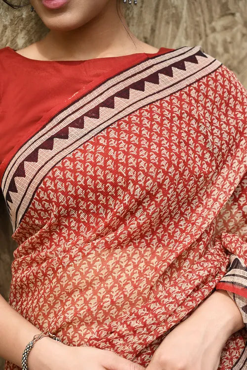 Bagru Statements : Hand Block Printed Kota Doria Saree - Mitti Riwaayat