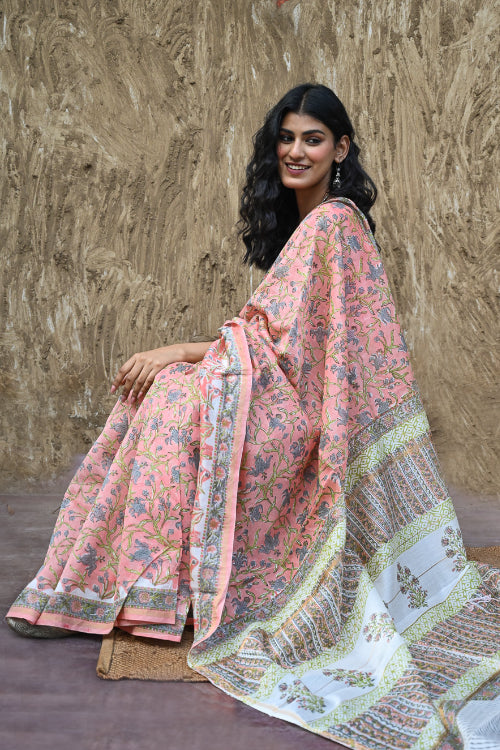 The ICH Sanganer Summers : Hand Block Printed Chanderi Saree - Gulnaar