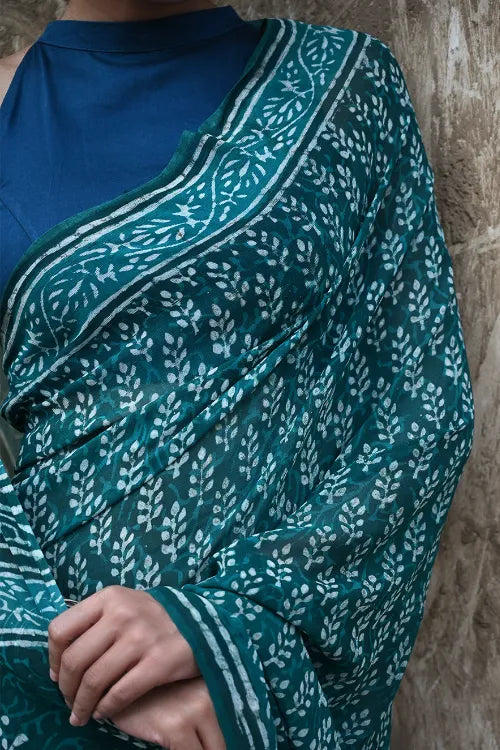 The ICH Dabu Vibes : Hand Block Printed Georgette Saree - Samudri