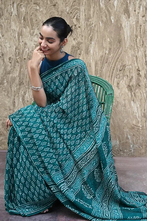 The ICH Dabu Vibes : Hand Block Printed Georgette Saree - Samudri