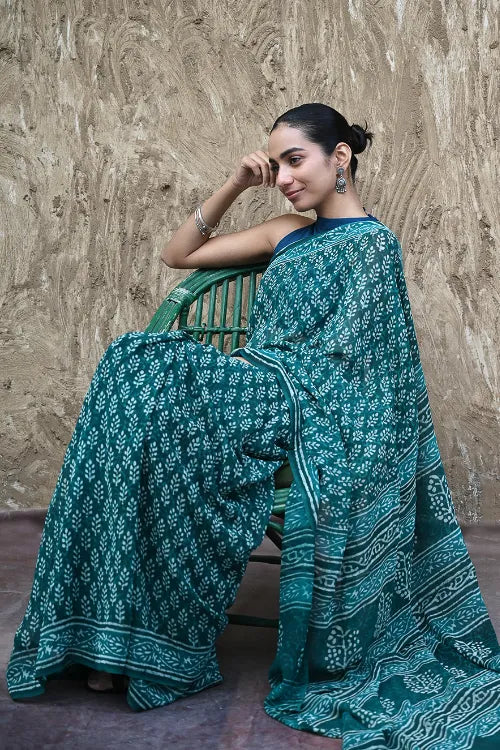 The ICH Dabu Vibes : Hand Block Printed Georgette Saree - Samudri