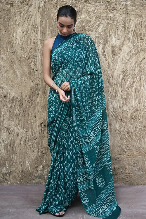 The ICH Dabu Vibes : Hand Block Printed Georgette Saree - Samudri
