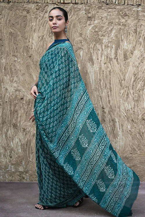 The ICH Dabu Vibes : Hand Block Printed Georgette Saree - Samudri