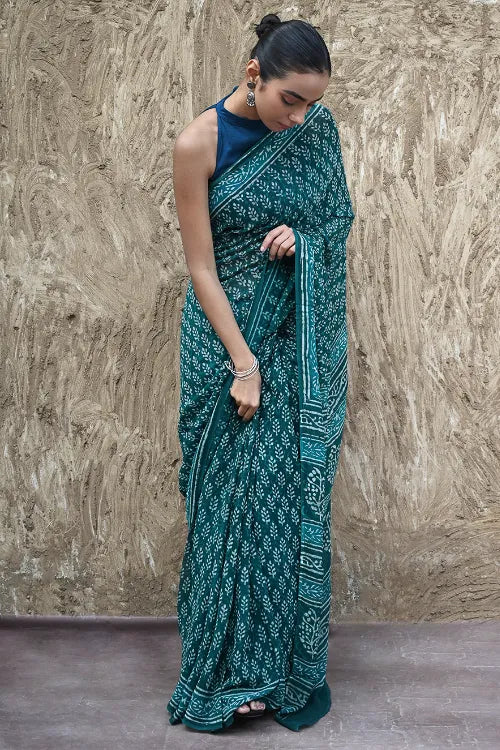 The ICH Dabu Vibes : Hand Block Printed Georgette Saree - Samudri