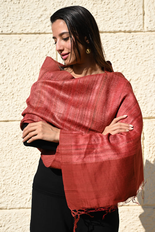 The ICH Exclusive Bhagalpur Tussar Silk Stole - Warm Rust
