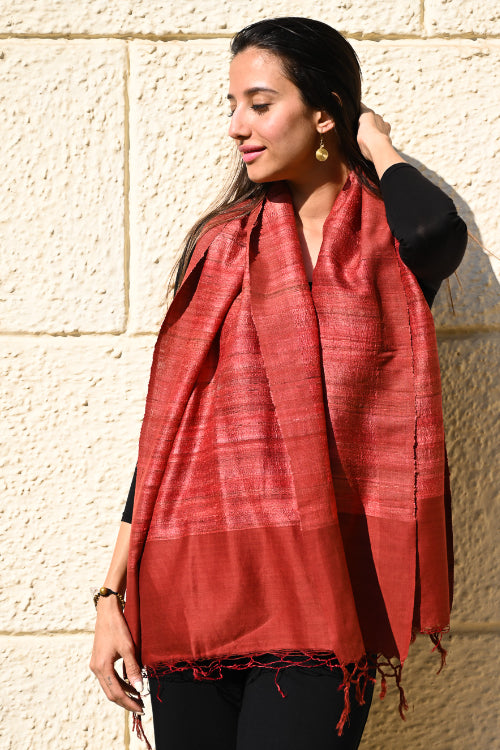 The ICH Exclusive Bhagalpur Tussar Silk Stole - Warm Rust