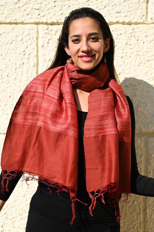 The ICH Exclusive Bhagalpur Tussar Silk Stole - Warm Rust