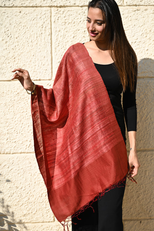 The ICH Exclusive Bhagalpur Tussar Silk Stole - Warm Rust