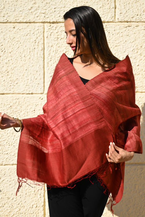The ICH Exclusive Bhagalpur Tussar Silk Stole - Warm Rust