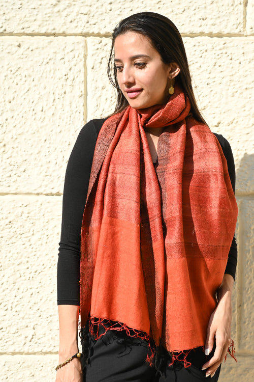 The ICH Exclusive Bhagalpur Tussar Silk Stole - Sundown Mist
