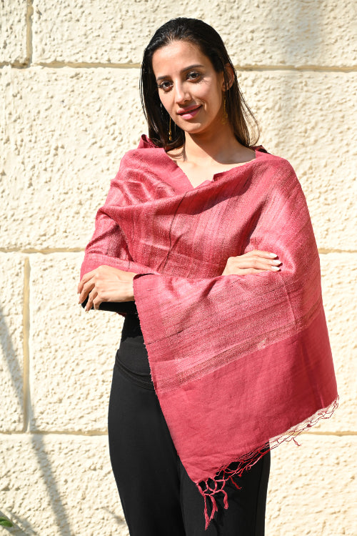 The ICH Exclusive Bhagalpur Tussar Silk Stole - Powdered Blush