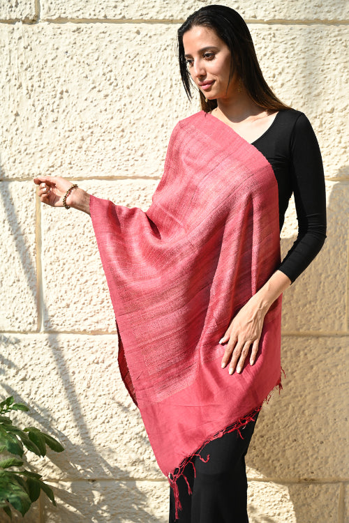The ICH Exclusive Bhagalpur Tussar Silk Stole - Powdered Blush