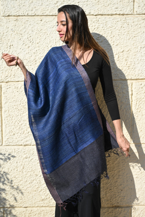 The ICH Exclusive Bhagalpur Tussar Silk Stole - Blue Hour