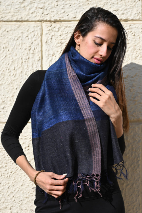 The ICH Exclusive Bhagalpur Tussar Silk Stole - Blue Hour