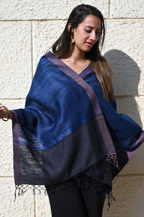 The ICH Exclusive Bhagalpur Tussar Silk Stole - Blue Hour