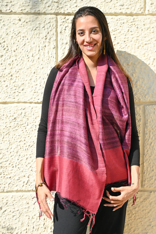 The ICH Exclusive Bhagalpur Tussar Silk Stole - Mauve Berries