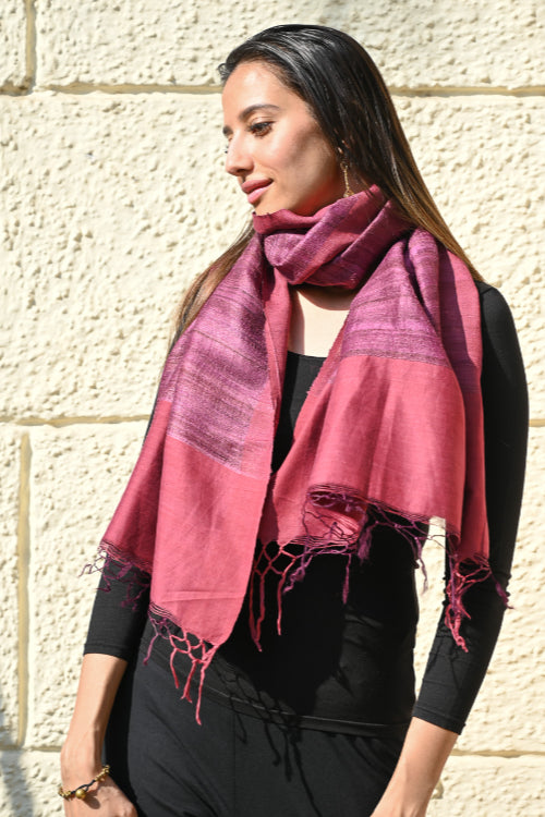 The ICH Exclusive Bhagalpur Tussar Silk Stole - Mauve Berries