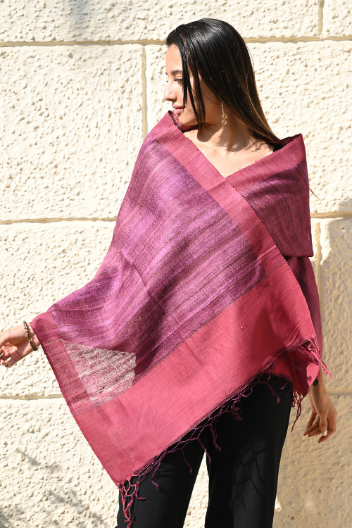 The ICH Exclusive Bhagalpur Tussar Silk Stole - Mauve Berries