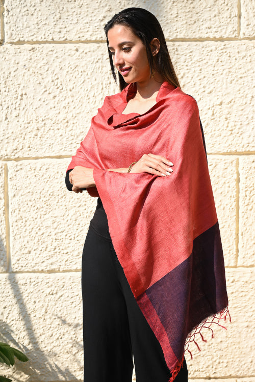 The ICH Exclusive Bhagalpur Tussar Silk Stole - Crimson Bark