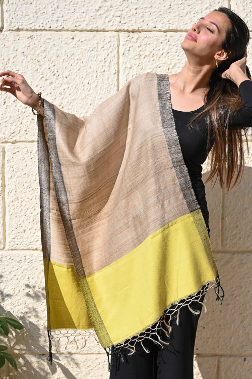 The ICH Exclusive Bhagalpur Tussar Silk Stole - Sunkissed Beige