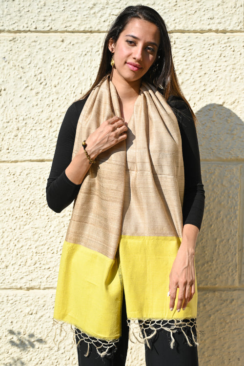 The ICH Exclusive Bhagalpur Tussar Silk Stole - Sunkissed Beige