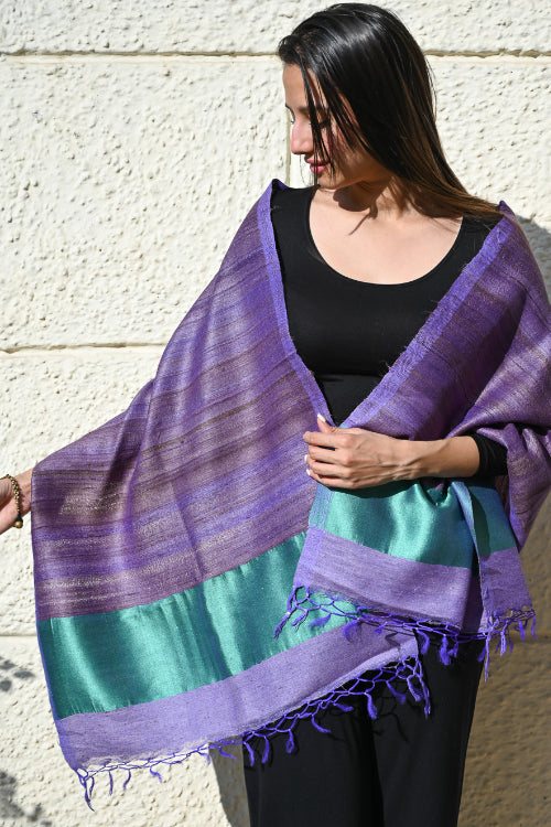 The ICH Exclusive Bhagalpur Tussar Silk Stole - Amethyst Tide