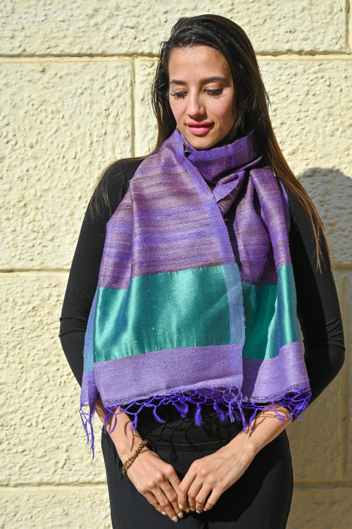 The ICH Exclusive Bhagalpur Tussar Silk Stole - Amethyst Tide