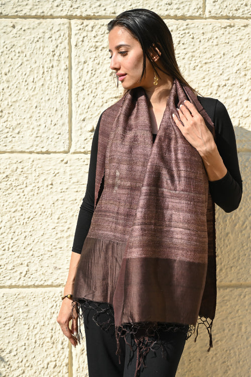 The ICH Exclusive Bhagalpur Tussar Silk Stole - Taupe Smoked