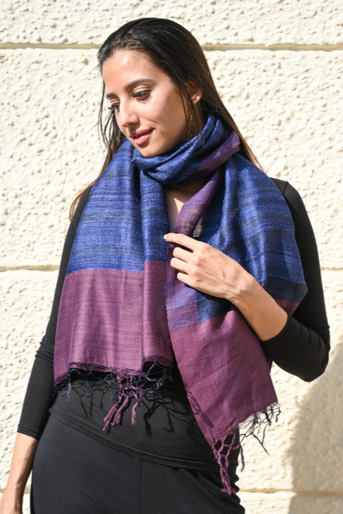 The ICH Exclusive Bhagalpur Tussar Silk Stole - Midnight Iris